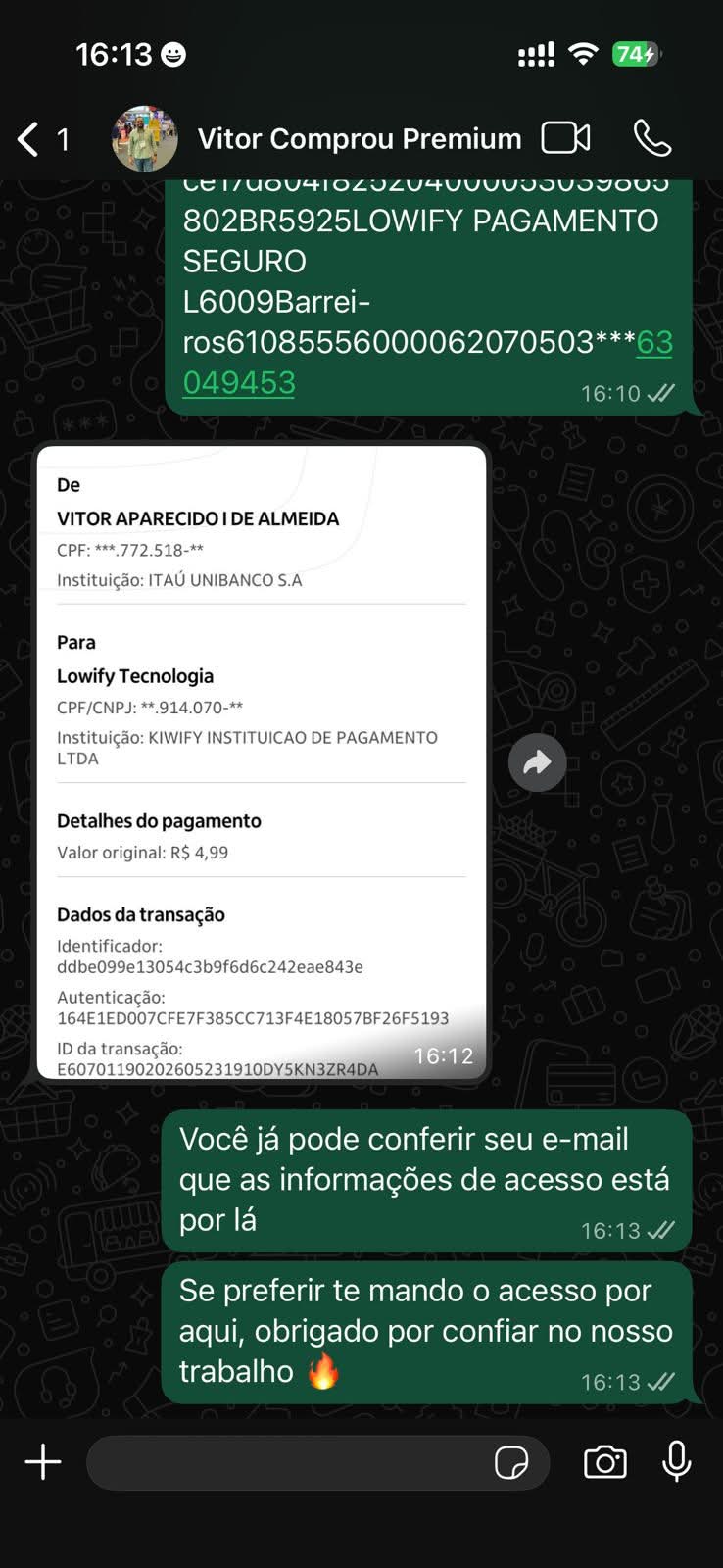 Depoimento de cliente premium com acesso confirmado